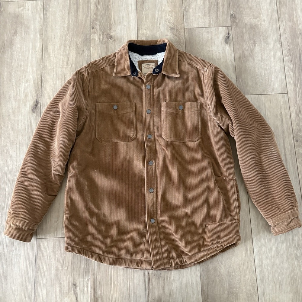 Telluride Men's Tan Brown Corduroy Jacket Sherpa Lined Size M Button Front READ